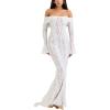 Lace Dress Sexy Black Off Shoulder Dress High Waist Wedding Trailing Long Dresses(B-white)
