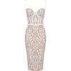 Lace Fishbone Midi Cocktail Party Bandage Dress for Women Back Slit Wedding Guest Dress(A-white(bandage))