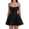 Lace Halter Mini Dress V-Neck Slim Backless Banquet Graduation Party Gowns(Black)