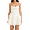 Lace Halter Mini Dress V-Neck Slim Backless Banquet Graduation Party Gowns(White)