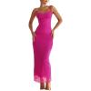 Lace Halter Slim Long Dresses Sexy Mesh Busty Waist Wrap Hip Party Corset Dresses(B-rose)