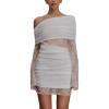 Lace Knit Mini Dress Patchwork One Shoulder Cutout Hottie Knit Home Coming Short Dresses(White)
