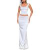 Lace Maxi Dress with Sleeveless Back-Tie Top Exquisite Elegant Fitted Train Evening Gown Set(White)