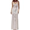 Lace Neck Dress Pleated Sexy Backless Bag Hip Resort Style See Through Maxi Dresses(White)