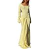 Lace-Trimmed Long-Sleeved Maxi Dress Elegant Autumn/Winter Casual Dress(Yellow)