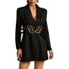 Long Sleeve Belted Blazer Commuter Tailored Skirt Suit Party Evening(Black)