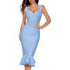 Mermaid Bandage Dress Shoulder Strap V Neck Midi Cocktail Party Dresses for Women(Iceblue)