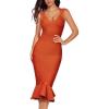 Mermaid Bandage Dress Shoulder Strap V Neck Midi Cocktail Party Dresses for Women(Orange)
