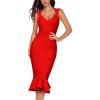 Mermaid Bandage Dress Shoulder Strap V Neck Midi Cocktail Party Dresses for Women(Red)
