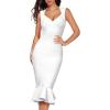 Mermaid Bandage Dress Shoulder Strap V Neck Midi Cocktail Party Dresses for Women(White)