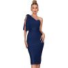 Mesh One Shoulder Bow Bodycon Midi Graduation Birthday Dinner Dress Bandage Party Dress(A-navy)