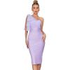 Mesh One Shoulder Bow Bodycon Midi Graduation Birthday Dinner Dress Bandage Party Dress(A-purple)
