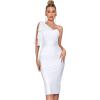 Mesh One Shoulder Bow Bodycon Midi Graduation Birthday Dinner Dress Bandage Party Dress(A-white)