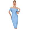 Off Shoulder Bandage Dresses for Women Wedding Guest Party Midi Formal Gowns Evening Dress(A-baby Blue)