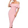 Off Shoulder Bandage Dresses for Women Wedding Guest Party Midi Formal Gowns Evening Dress(A-pink2)