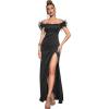 Off Shoulder with Feather Dress Sleeveless Long Dress Prom Dress High Slit Mermaid Formal Evening Gown(Black)