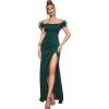 Off Shoulder with Feather Dress Sleeveless Long Dress Prom Dress High Slit Mermaid Formal Evening Gown(Green)