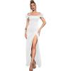 Off Shoulder with Feather Dress Sleeveless Long Dress Prom Dress High Slit Mermaid Formal Evening Gown(White)
