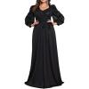 Plus Size Formal Evening Gowns Lantern Long Sleeve Party Dress Elegant Sequins Long Dress(A-black)