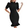 Puff Sleeve Bandage Dress Mermaid Tight Fitting Midi Formal Dresses for Women(A-black)