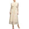 Round-Neck Long-Sleeve Maxi Dress with Lace Tie-Detail for Evening Autumn/Winter(Beige)