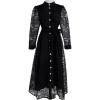 Round-Neck Long-Sleeve Maxi Dress with Lace Tie-Detail for Evening Autumn/Winter(Black)