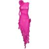 Sheer Mesh Fashion Day Dress Floral Tassel Ruffle y2k Nightclub Dress(Hot Pink)