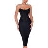 Sleeveless Sheath Bandage Dress Strapless Fishbone Split Party Evening Gowns(Black)