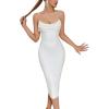 Sleeveless Sheath Bandage Dress Strapless Fishbone Split Party Evening Gowns(White)