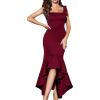 Sleeveless Square Neck Prom Evening Gowns Formal Ball Dresses Ruffle Fishtail Midi Dress(A-wine)