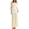 Slinky and Mesh Off Shoulder Maxi Dress Bridesmaid Evening Gowns Homecoming Prom Dresses(Beige)