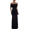 Slinky and Mesh Off Shoulder Maxi Dress Bridesmaid Evening Gowns Homecoming Prom Dresses(Black)