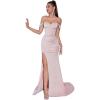 Split-Neck Off- Shoulder Long Dress Elegant Socialite Banquet Strapless Evening Gown(Beige)