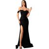 Split-Neck Off- Shoulder Long Dress Elegant Socialite Banquet Strapless Evening Gown(Black)