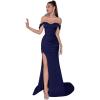 Split-Neck Off- Shoulder Long Dress Elegant Socialite Banquet Strapless Evening Gown(Navy)