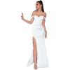 Split-Neck Off- Shoulder Long Dress Elegant Socialite Banquet Strapless Evening Gown(White)