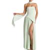 Strapless Bridesmaid Dresses with Scarf Long Maxi Dresses with Slit Formal Evening Gowns(Green)