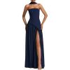 Strapless Bridesmaid Dresses with Scarf Long Maxi Dresses with Slit Formal Evening Gowns(Navy)