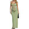 Strappy Lace Maxi Dress Fitted Waist Green Off-The-Shoulder Homecoming Dress(Green1)