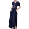 V-Neck Short-Sleeve Dress with Rhinestone Accents A-Line Silhouette for Everyday and Gatherings(Navy)