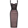 Women Shoulder Strap Midi Wedding Guest Dress Mesh Velvet Ruched Cocktail Party Dress(O-black)