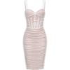 Women Shoulder Strap Midi Wedding Guest Dress Mesh Velvet Ruched Cocktail Party Dress(O-white)