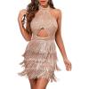 Women’s Backless Cocktail Dress – Flapper 20s Gatsby Fringe Mini Feather Prom Party Dress(A-gold)