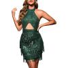 Women’s Backless Cocktail Dress – Flapper 20s Gatsby Fringe Mini Feather Prom Party Dress(A-green)