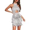 Women’s Backless Cocktail Dress – Flapper 20s Gatsby Fringe Mini Feather Prom Party Dress(A-white)