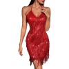 Women’s Backless Drawstring Cocktail Dresses Flapper Dresses 20s Gatsby Tassel Short Dresses Prom Party Dress(H-red)