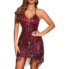 Women’s Backless Drawstring Cocktail Dresses Flapper Dresses 20s Gatsby Tassel Short Dresses Prom Party Dress(H-wine)