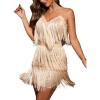 Women’s Cocktail Dresses Flapper Dresses 20s Gatsby with All-Over Fringe Mini Dresses Prom Party Dress(I-beige)