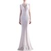 Women’s Full Sequins Dress V Neck Sleeveless with Tassel Beads Glitter Maxi Gown Evening Gowns Long Prom Dress(A-white)