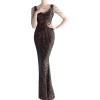 Women’s Full Sequins Dress V Neck Sleeveless with Tassel Beads Glitter Maxi Gown Evening Gowns Long Prom Dress(B-black)